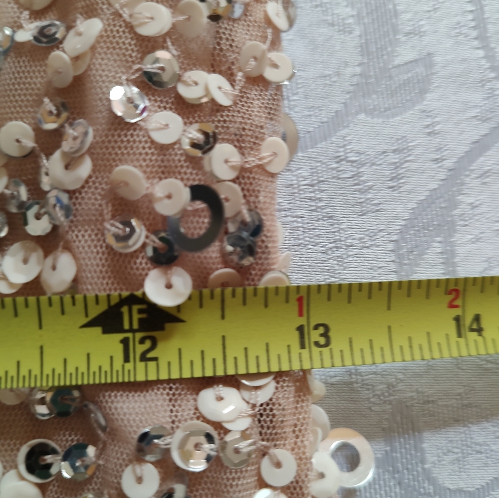 Adrianna Papell Formal Sequin Dress Sz 2 Champagne Beige Train - Picture 10 of 11